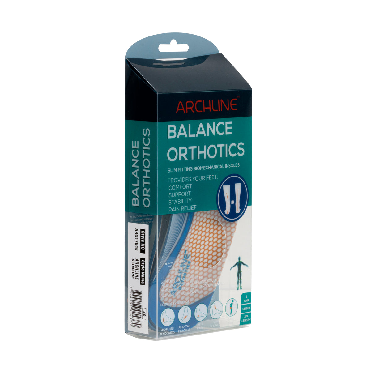 ARCHLINE 3/4 Slim Orthotics Plantar Fasciitis Insoles Balance Support Relief - EUR 45 main image 0