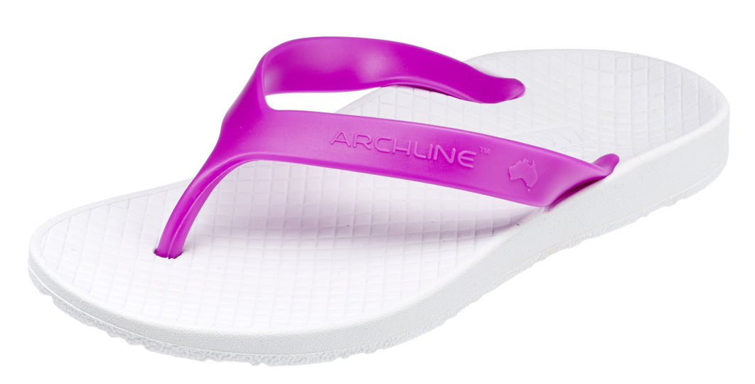 Archline Kids Orthotic Thongs – White/Fuchsia